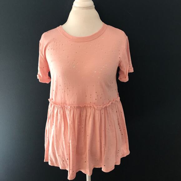 Babydoll Distressed Top Short Sleeve Pink [LAST 2] - Picture 3 of 7